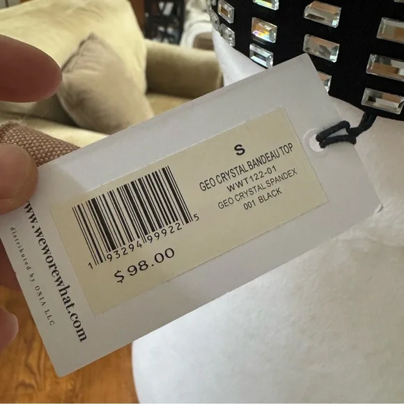 REVOLVE WeWoreWhat black crystal spandex bandeau top cropped strapless party - Picture 7 of 8